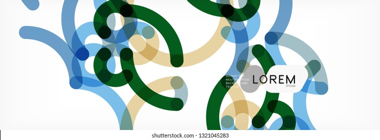 Curly lines abstract background, color overlapping linear texture, vector illustration