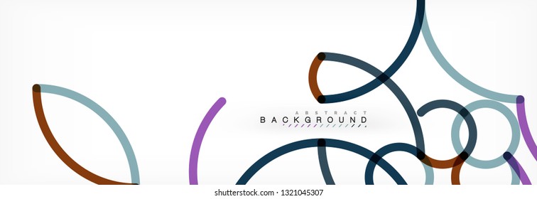 Curly lines abstract background, color overlapping linear texture, vector illustration