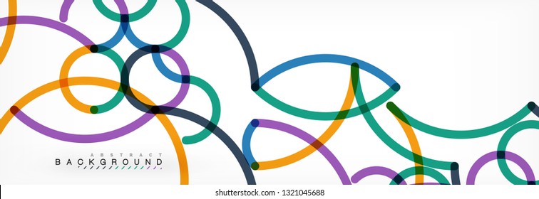 Curly-Linien abstrakter Hintergrund, farbüberlappende lineare Textur, Vektorgrafik