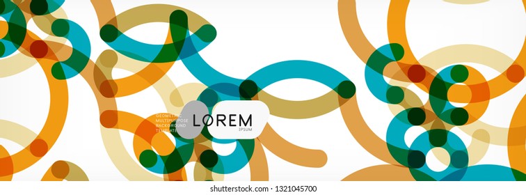 Curly lines abstract background, color overlapping linear texture, vector illustration