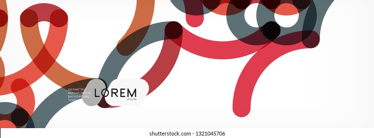 Curly lines abstract background, color overlapping linear texture, vector illustration