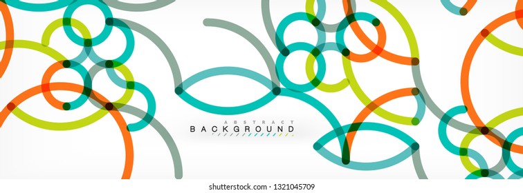 Curly lines abstract background, color overlapping linear texture, vector illustration