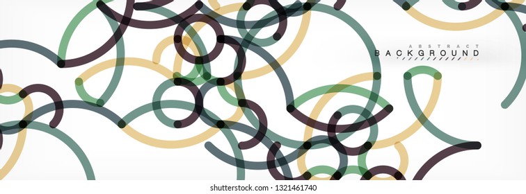 Curly lines abstract background, color overlapping linear texture, vector illustration