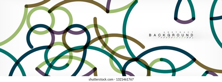 Curly lines abstract background, color overlapping linear texture, vector illustration