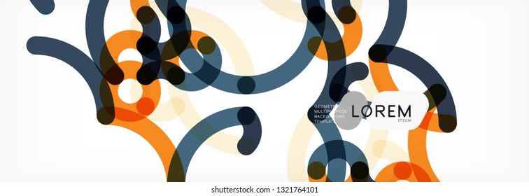 Curly lines abstract background, color overlapping linear texture, vector illustration