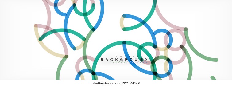 Curly lines abstract background, color overlapping linear texture, vector illustration