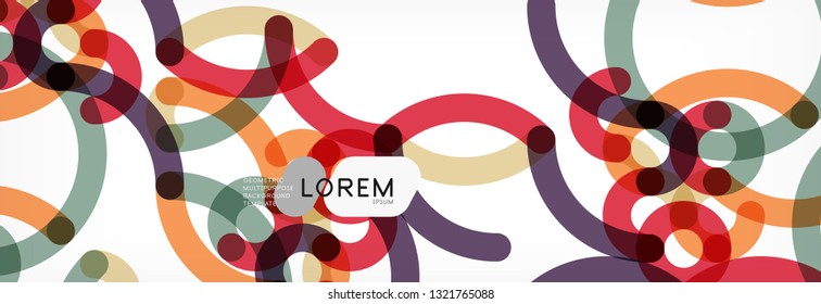 Curly lines abstract background, color overlapping linear texture, vector illustration