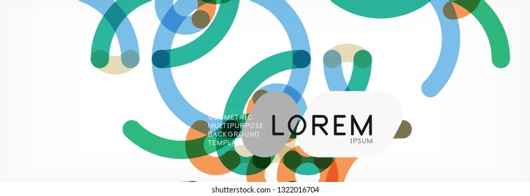 Curly lines abstract background, color overlapping linear texture, vector illustration