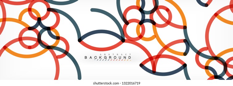 Curly lines abstract background, color overlapping linear texture, vector illustration