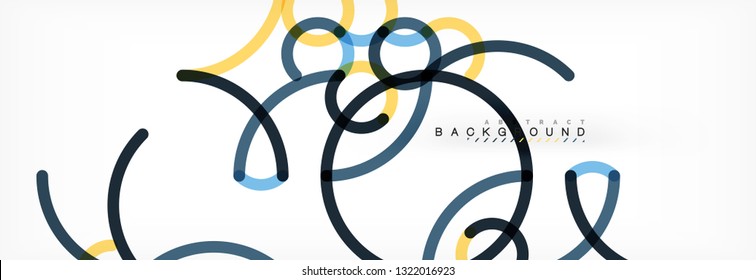 Curly lines abstract background, color overlapping linear texture, vector illustration