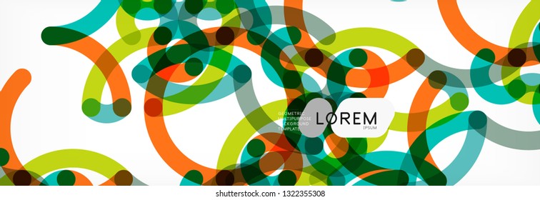 Curly lines abstract background, color overlapping linear texture, vector illustration