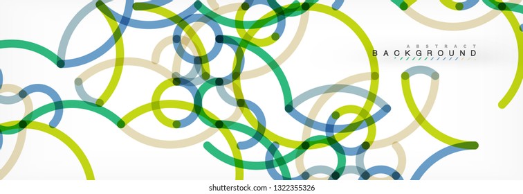 Curly lines abstract background, color overlapping linear texture, vector illustration