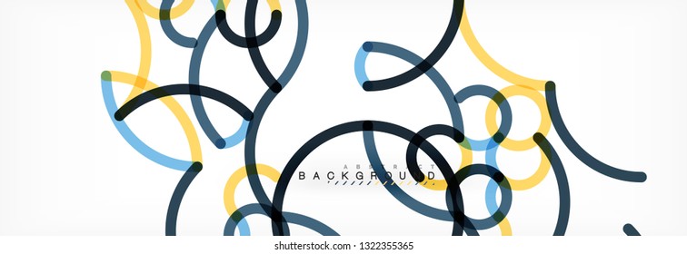 Curly lines abstract background, color overlapping linear texture, vector illustration