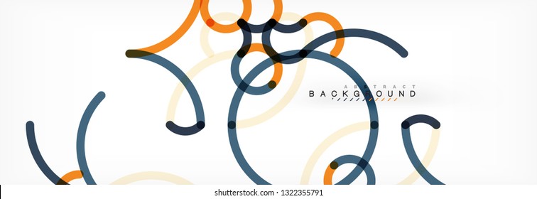 Curly lines abstract background, color overlapping linear texture, vector illustration