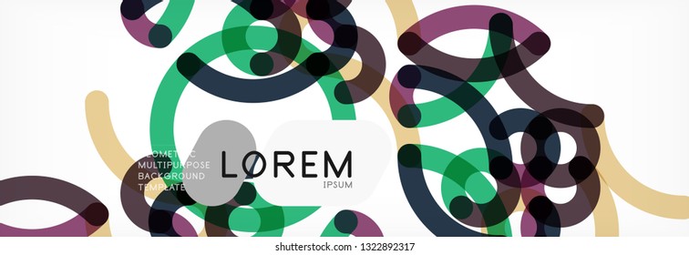 Curly lines abstract background, color overlapping linear texture, vector illustration