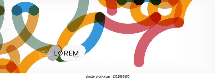 Curly lines abstract background, color overlapping linear texture, vector illustration