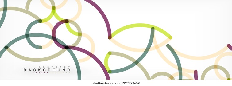 Curly lines abstract background, color overlapping linear texture, vector illustration