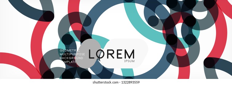 Curly lines abstract background, color overlapping linear texture, vector illustration