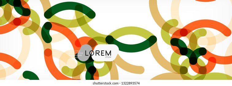 Curly lines abstract background, color overlapping linear texture, vector illustration