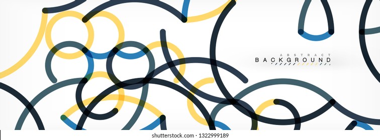 Curly lines abstract background, color overlapping linear texture, vector illustration