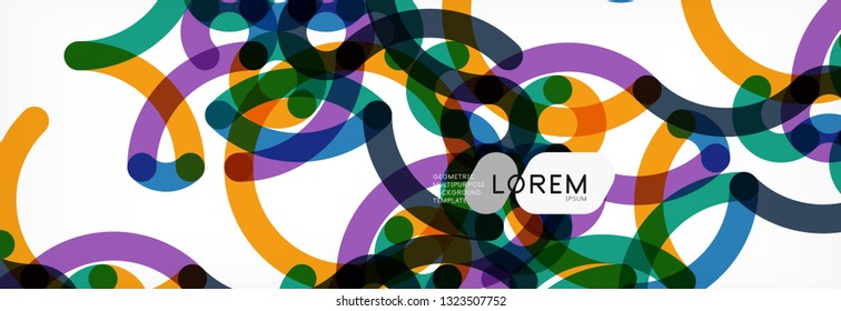 Curly lines abstract background, color overlapping linear texture, vector illustration