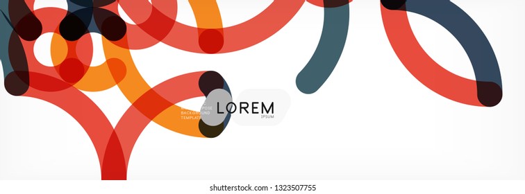Curly lines abstract background, color overlapping linear texture, vector illustration