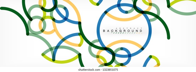 Curly lines abstract background, color overlapping linear texture, vector illustration