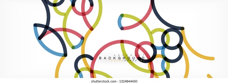 Curly lines abstract background, color overlapping linear texture, vector illustration