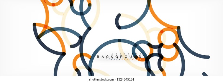 Curly lines abstract background, color overlapping linear texture, vector illustration
