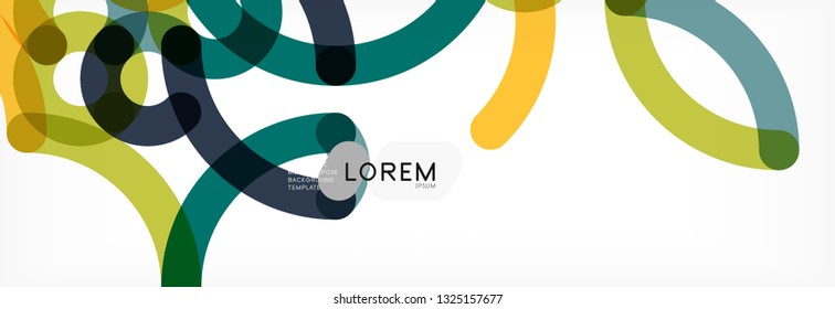 Curly lines abstract background, color overlapping linear texture, vector illustration