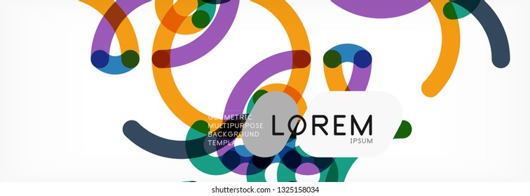 Curly lines abstract background, color overlapping linear texture, vector illustration