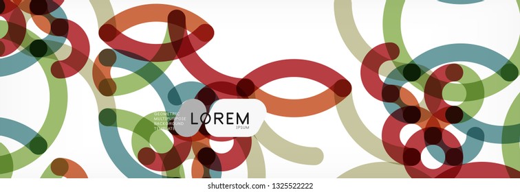 Curly lines abstract background, color overlapping linear texture, vector illustration