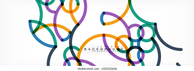 Curly lines abstract background, color overlapping linear texture, vector illustration