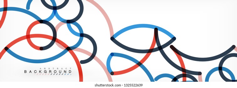 Curly lines abstract background, color overlapping linear texture, vector illustration