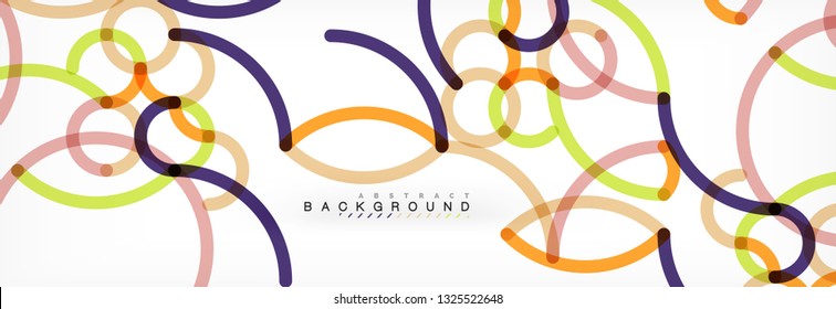 Curly lines abstract background, color overlapping linear texture, vector illustration
