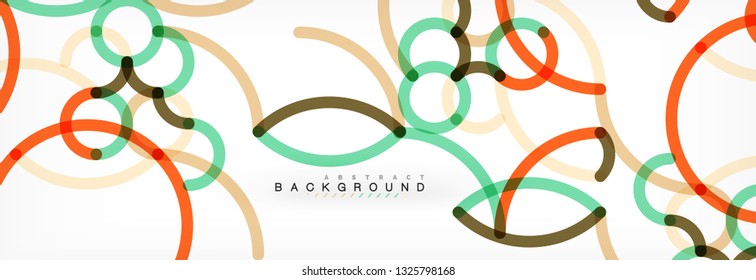 Curly lines abstract background, color overlapping linear texture, vector illustration