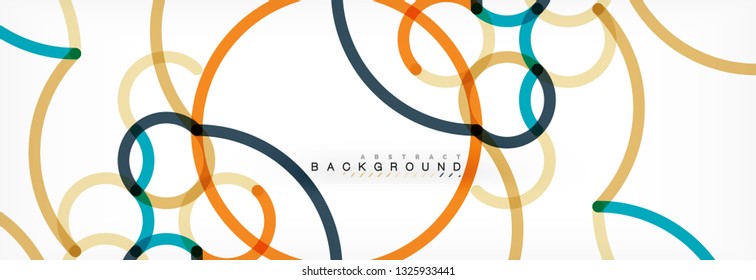 Curly lines abstract background, color overlapping linear texture, vector illustration