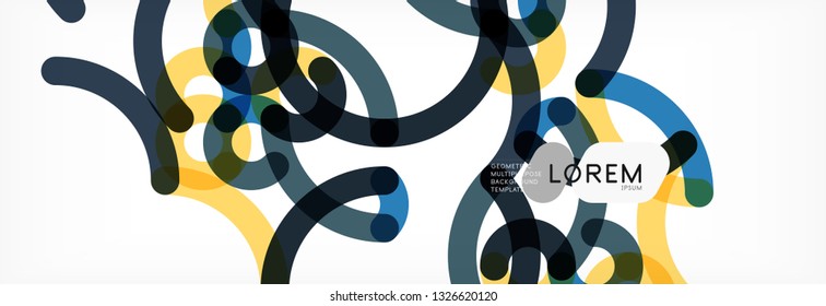 Curly lines abstract background, color overlapping linear texture, vector illustration