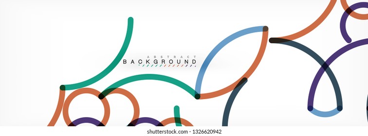 Curly lines abstract background, color overlapping linear texture, vector illustration