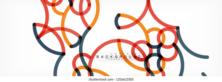 Curly lines abstract background, color overlapping linear texture, vector illustration