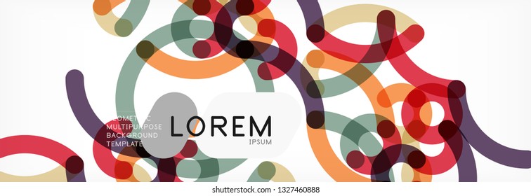 Curly lines abstract background, color overlapping linear texture, vector illustration