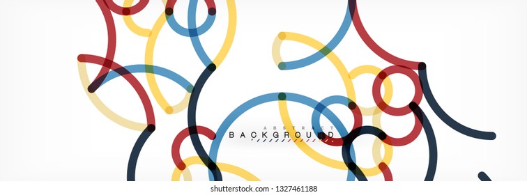 Curly lines abstract background, color overlapping linear texture, vector illustration