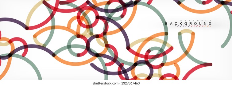 Curly lines abstract background, color overlapping linear texture, vector illustration