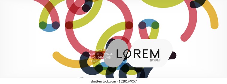 Curly lines abstract background, color overlapping linear texture, vector illustration