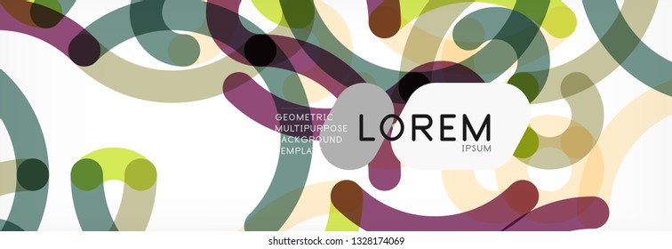 Curly lines abstract background, color overlapping linear texture, vector illustration