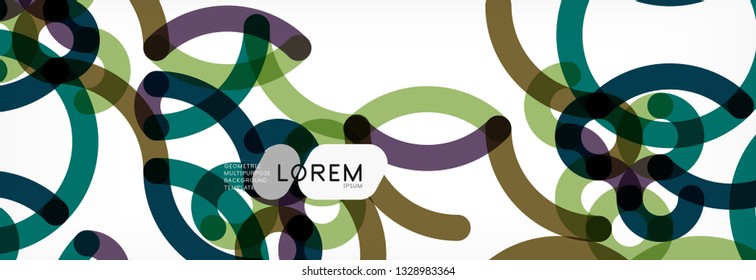 Curly lines abstract background, color overlapping linear texture, vector illustration
