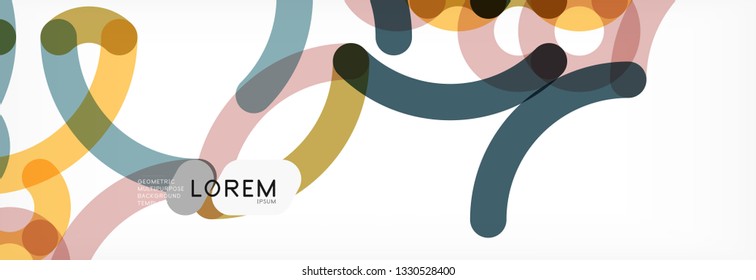 Curly lines abstract background, color overlapping linear texture, vector illustration