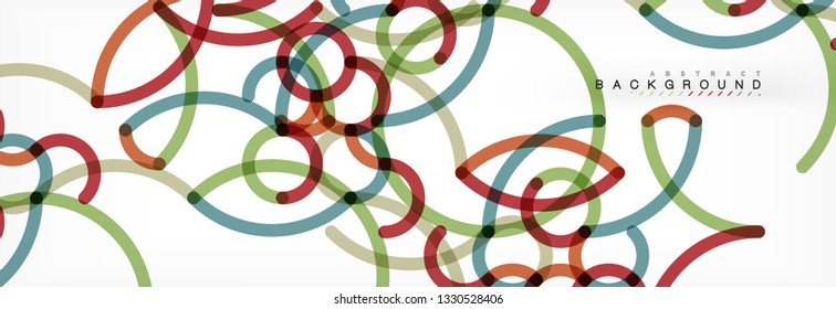 Curly lines abstract background, color overlapping linear texture, vector illustration