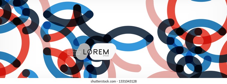 Curly lines abstract background, color overlapping linear texture, vector illustration