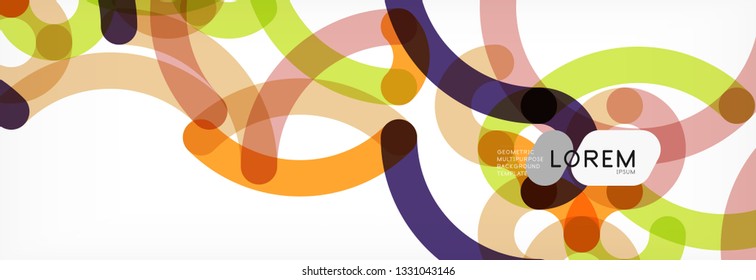 Curly lines abstract background, color overlapping linear texture, vector illustration